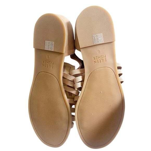 Eileen Fisher Rato Honey Nubuck & Elastic Flat Gladiator Sandals New Size 6 - Picture 2 of 8